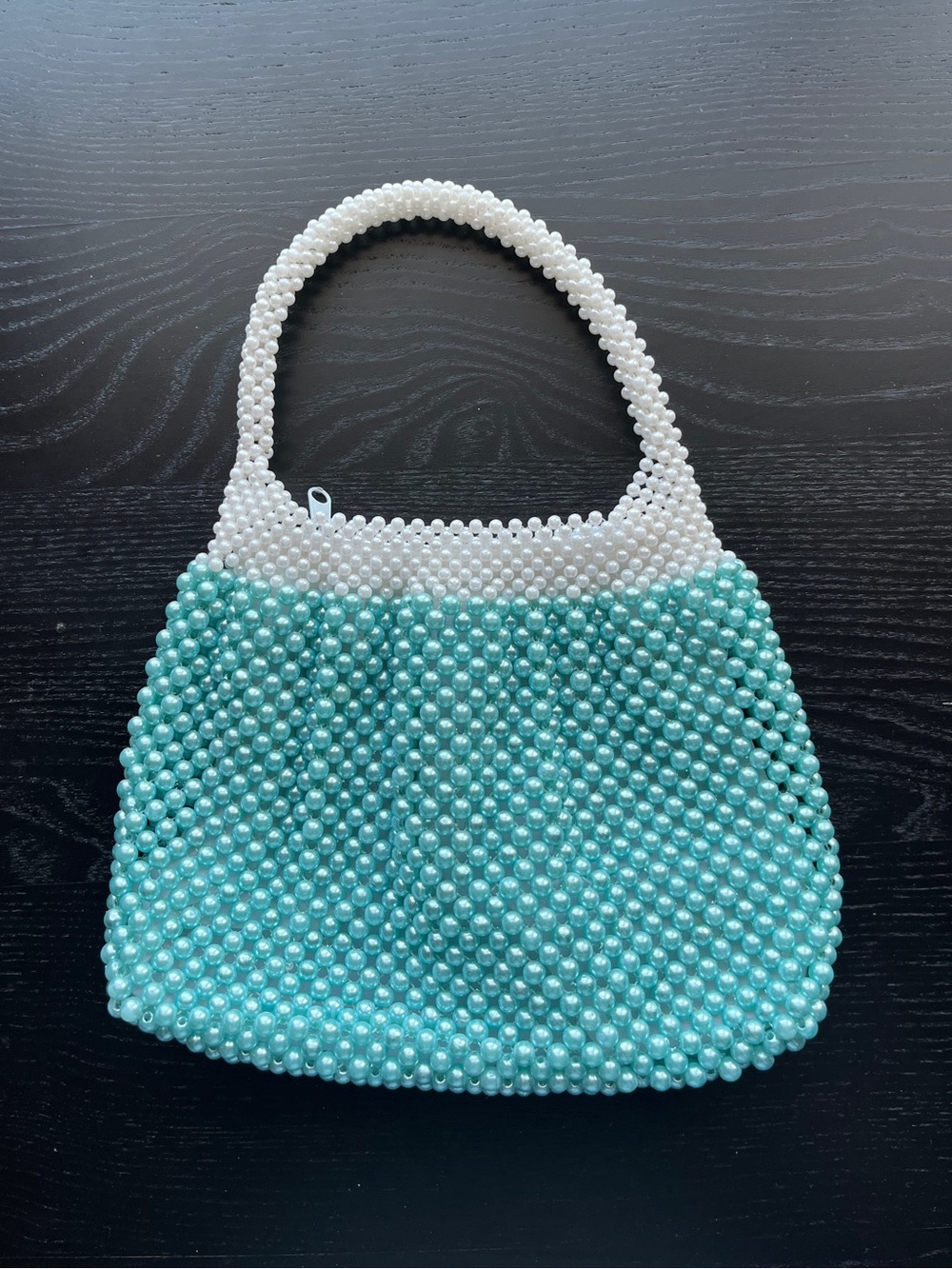 Elegant Eye-Catching Turquoise & White Handbeaded Pearl Mini Bag